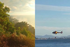 Com helibalde, Bombeiros mantêm força-tarefa para combater incêndio no Morro do Boi