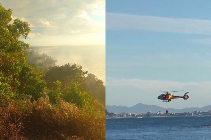 Com helibalde, Bombeiros mantêm força-tarefa para combater incêndio no Morro do Boi